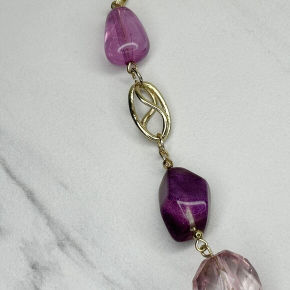 Chico's Gold Tone Purple Beaded Y-Drop Linear Pendant Necklace ✨ - Picture 9 of 10